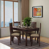 Ajmer Solid Sheesham Wood 4 Seater Dining Set (With Cushion, Walnut Finish)